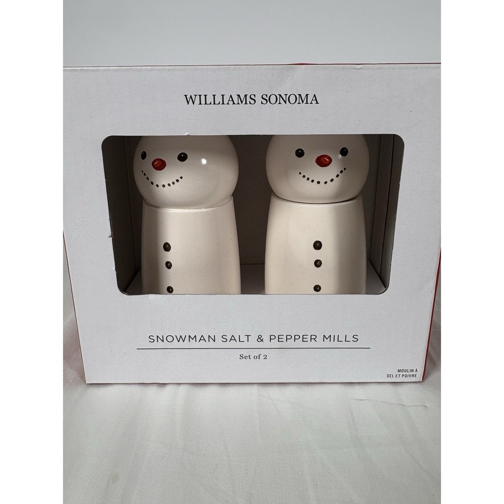Williams Sonoma Snowman Salt & Pepper Mills Set of 2 New in Box